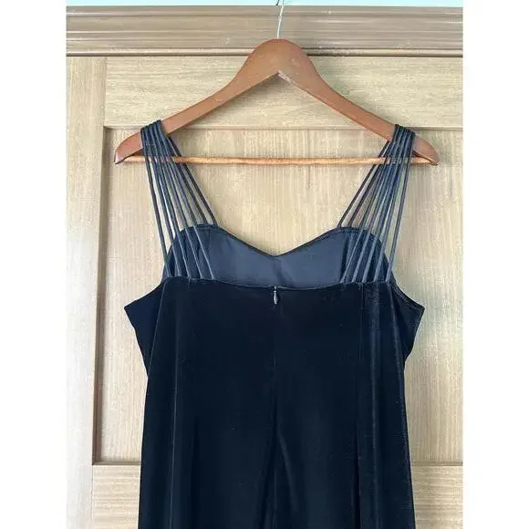 Vintage Molly Malloy Evening Black Velvet Strappy Maxi Cocktail Dress Size 14​ - Picture 4 of 9